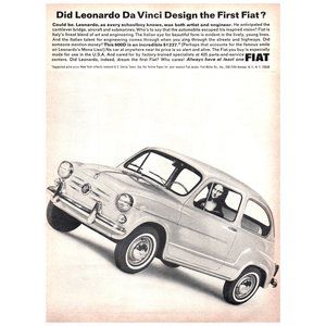 1965 Fiat 600D Leonardo Da Vinci Mona Lisa Passenger Vintage Print Ad Classic